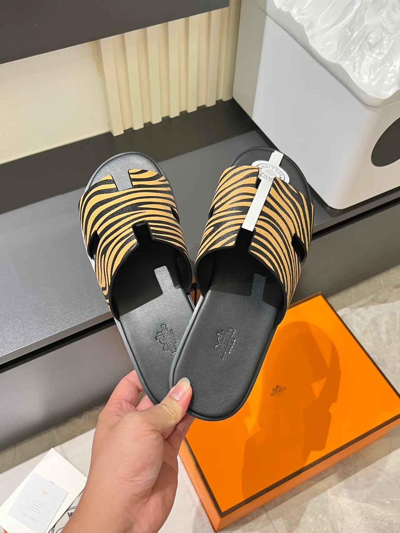 Hermès Oran H-Strap Animal Print Slippers 13