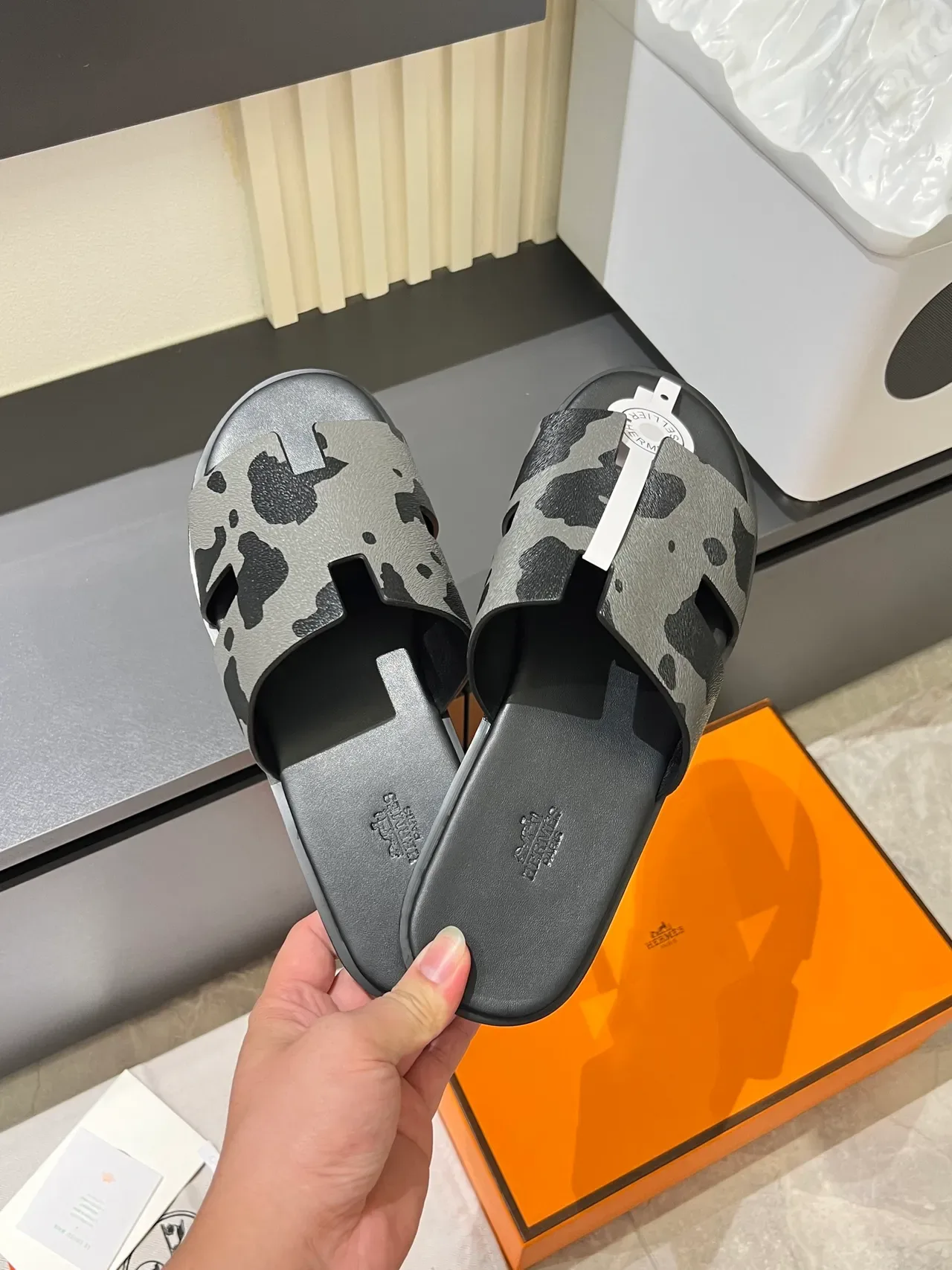 Hermès Oran H-Strap Animal Print Slippers 15