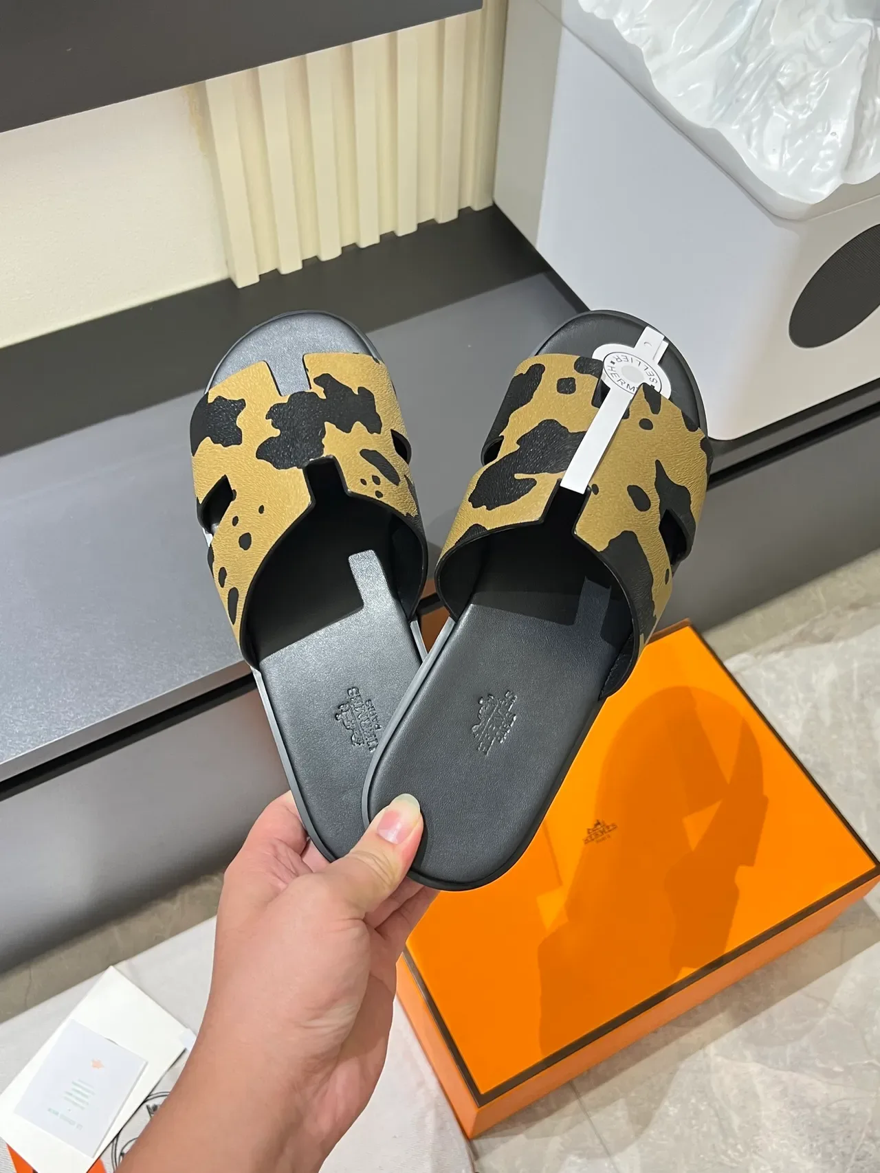 Hermès Oran H-Strap Animal Print Slippers 16