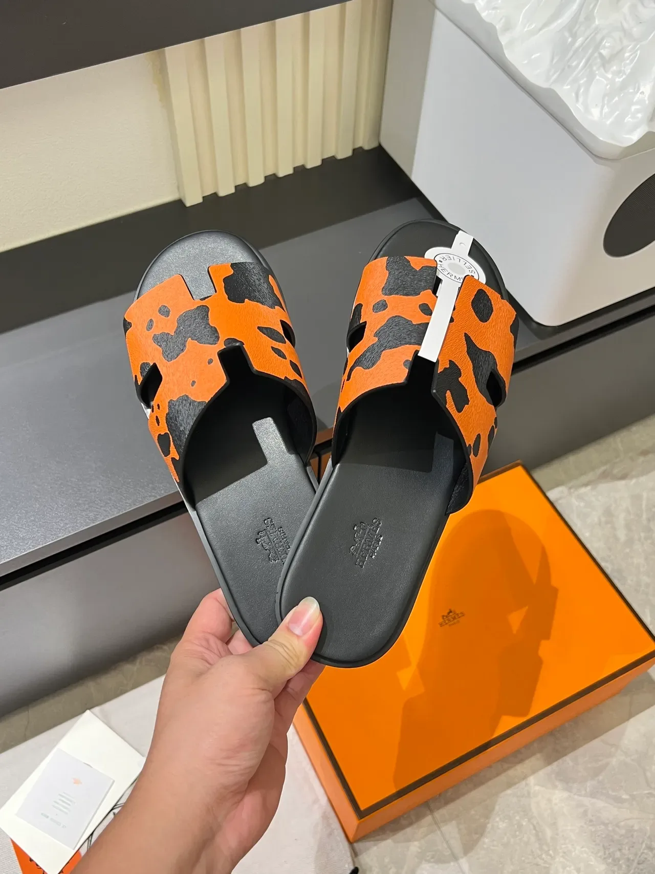 Hermès Oran H-Strap Animal Print Slippers 19