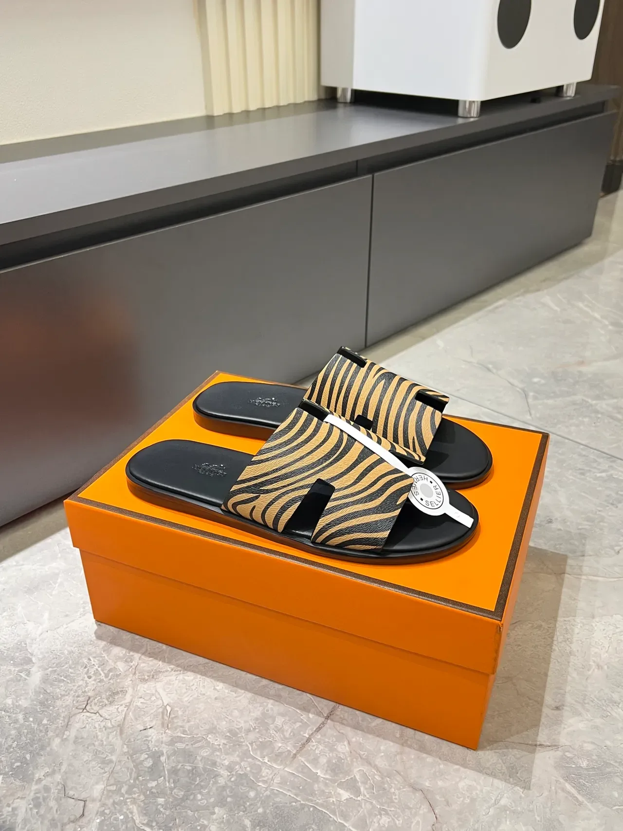 Hermès Oran H-Strap Animal Print Slippers 22