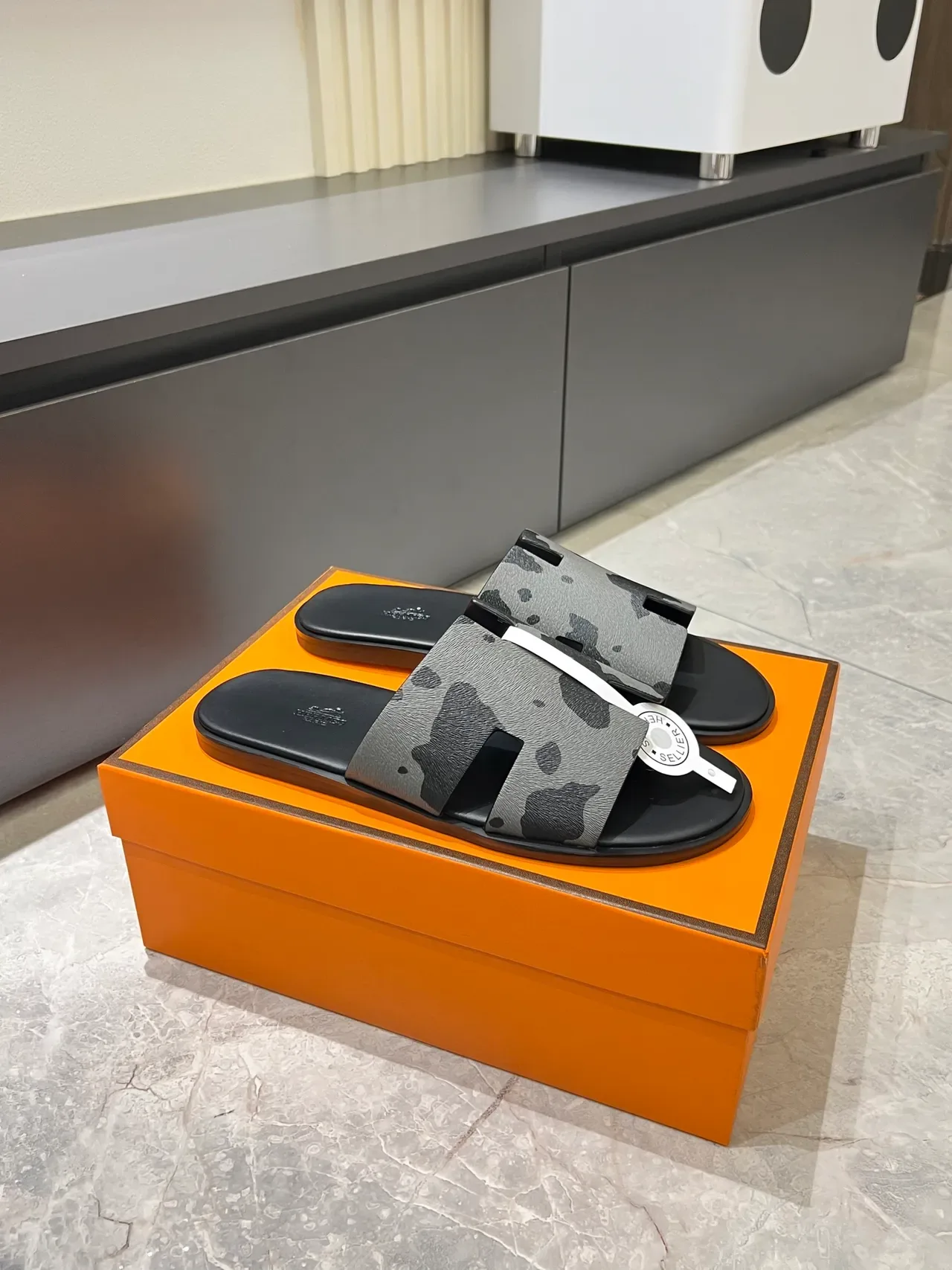 Hermès Oran H-Strap Animal Print Slippers 24