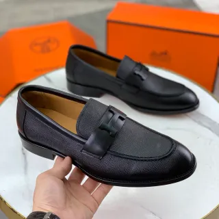 Hermès Oran Loafer Black Textured Leather H-Buckle Loafer