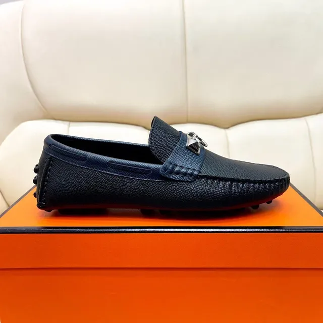 Hermès Oran أزرق بحري جلد منسوج لافر slip-on 3