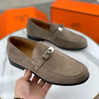 Hermès Oran Loafer Taupe Suede Slip-On Loafers