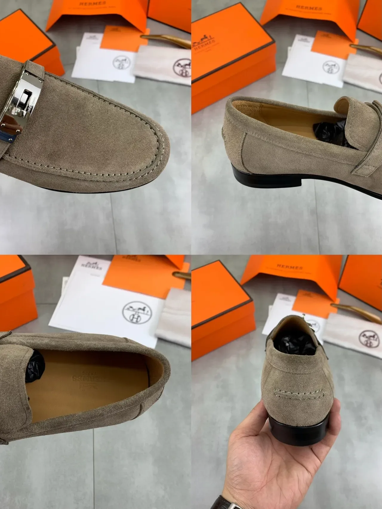 Hermès Oran Loafer Camurça Taupe Slip-On 3