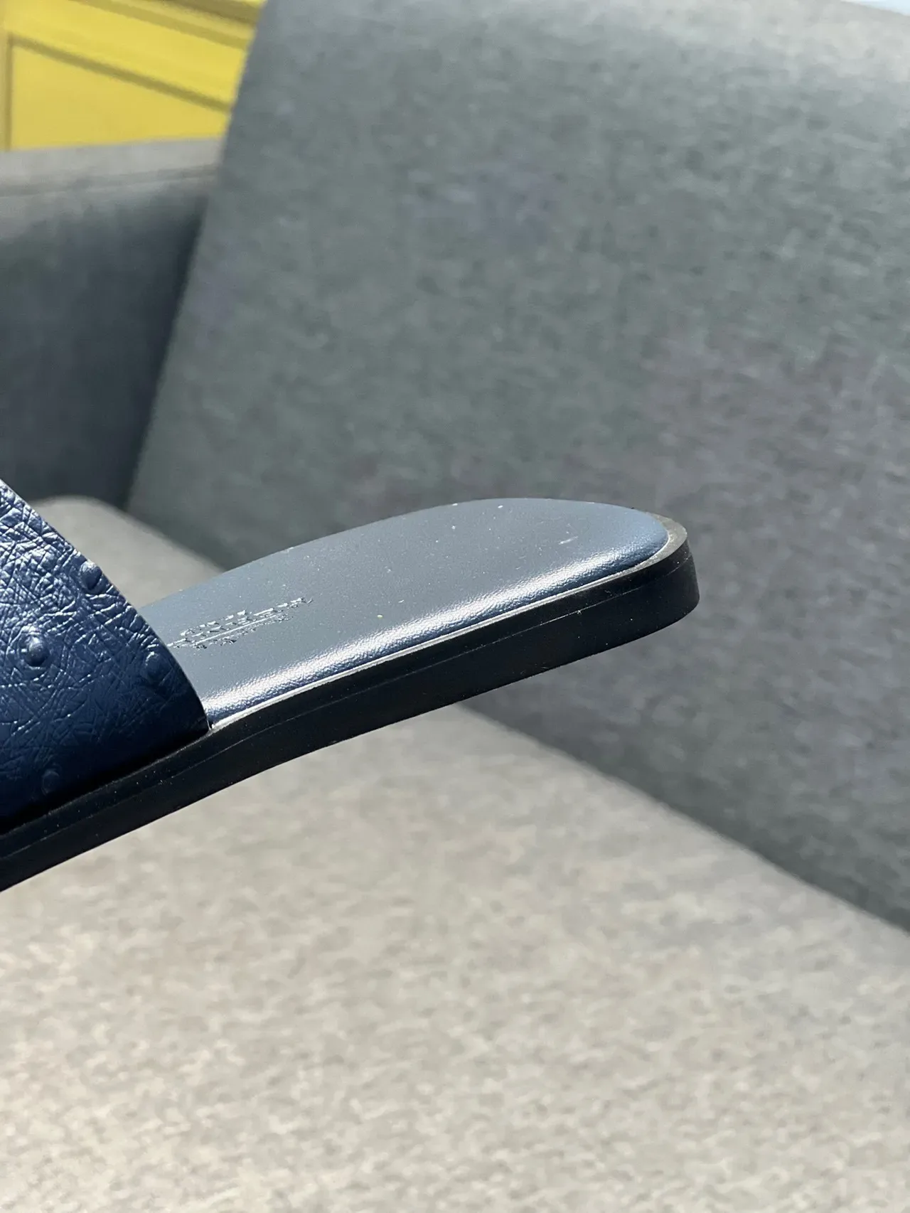 Hermès Oran Navy Ostrich-Embossed H-Strap Slippers 7