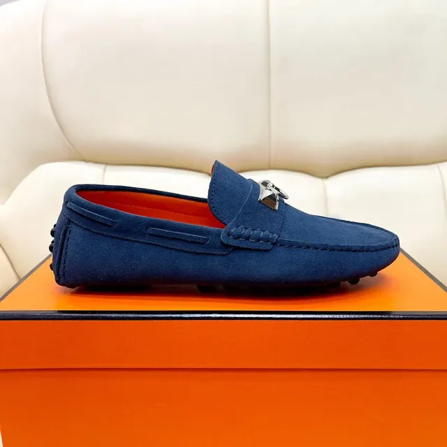 Hermès Oran Navy Suede Loafers 2