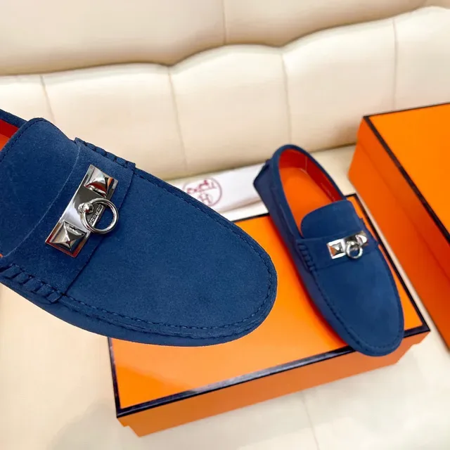 Hermès Oran Navy Suede Loafers 3