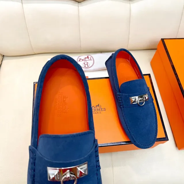 Hermès Oran Navy Suede Loafers 5