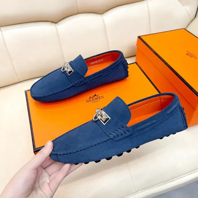 Hermès Oran Navy Suede Loafers 6