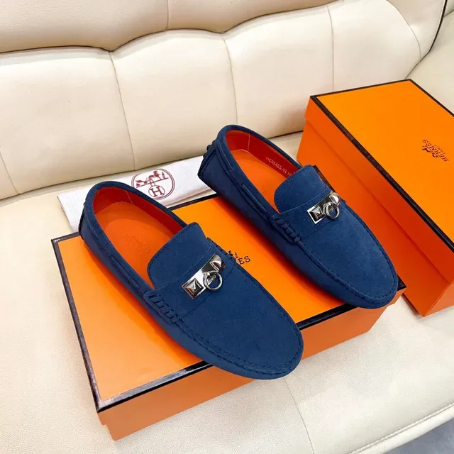 Hermès Oran Navy Suede Loafers 8