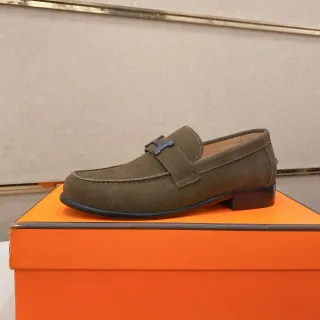 Hermès Oran Mocassim Camurça Verde Oliva Fivela H