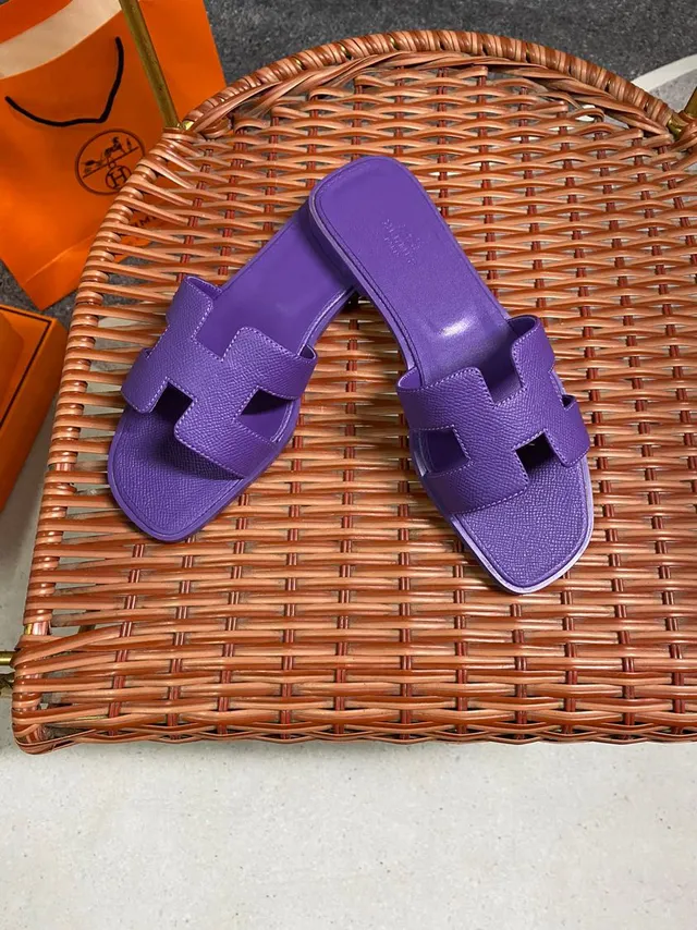 Hermès Oran Purple H-Strap Square-Toe Slippers 2