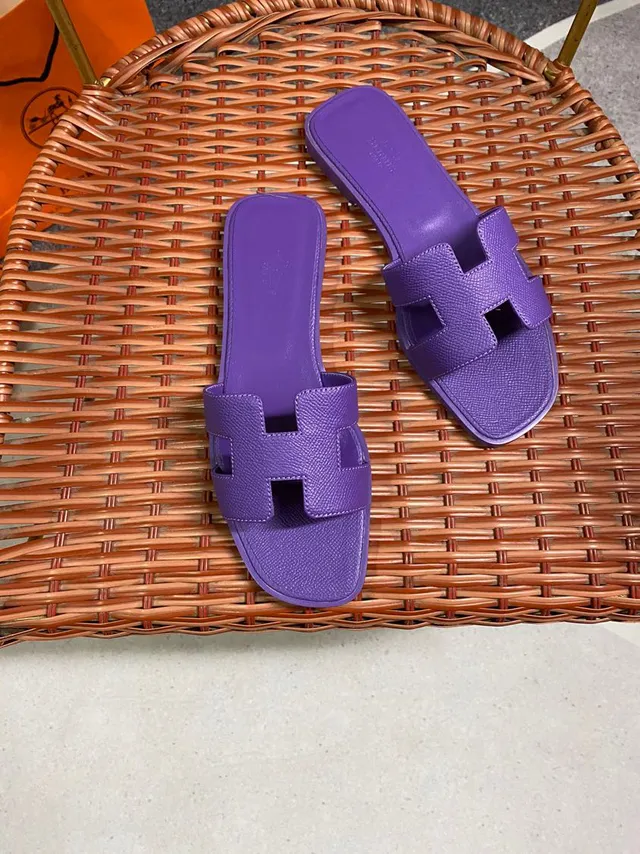 Hermès Oran Purple H-Strap Square-Toe Slippers 3