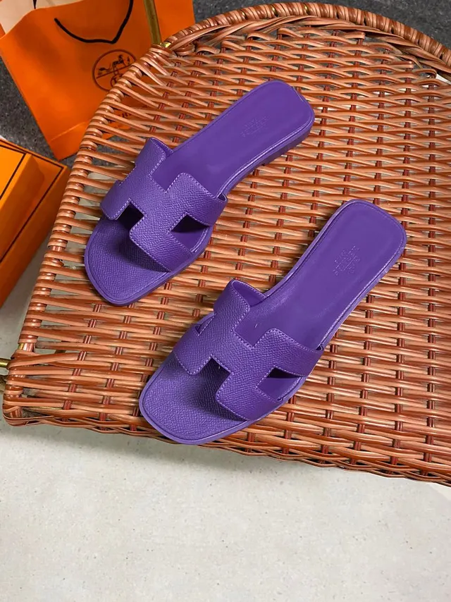 Hermès Oran Purple H-Strap Square-Toe Slippers 5