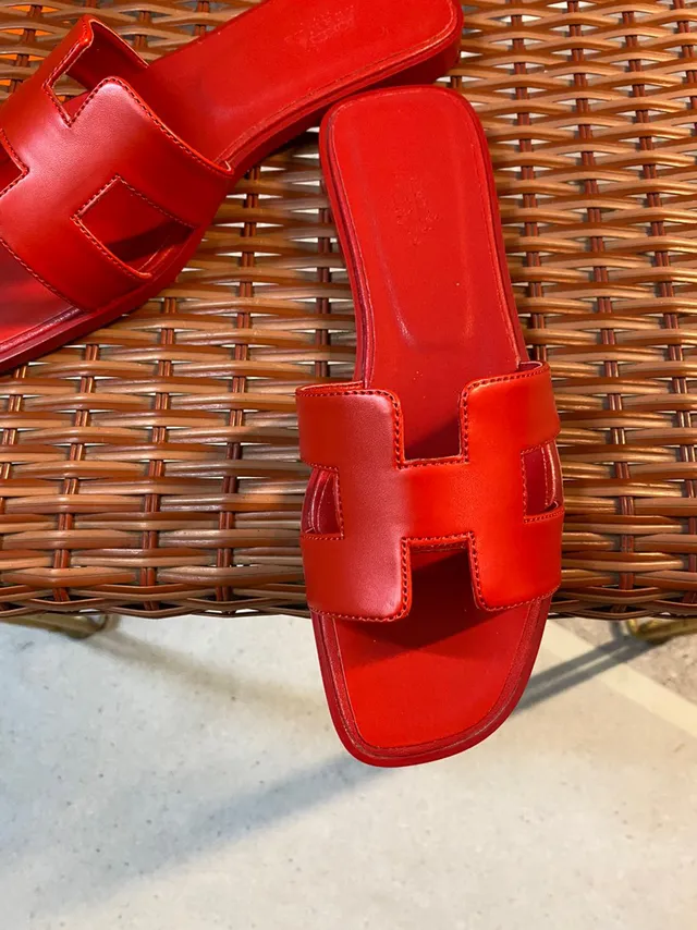 Hermès Oran Red Leather Slippers 2