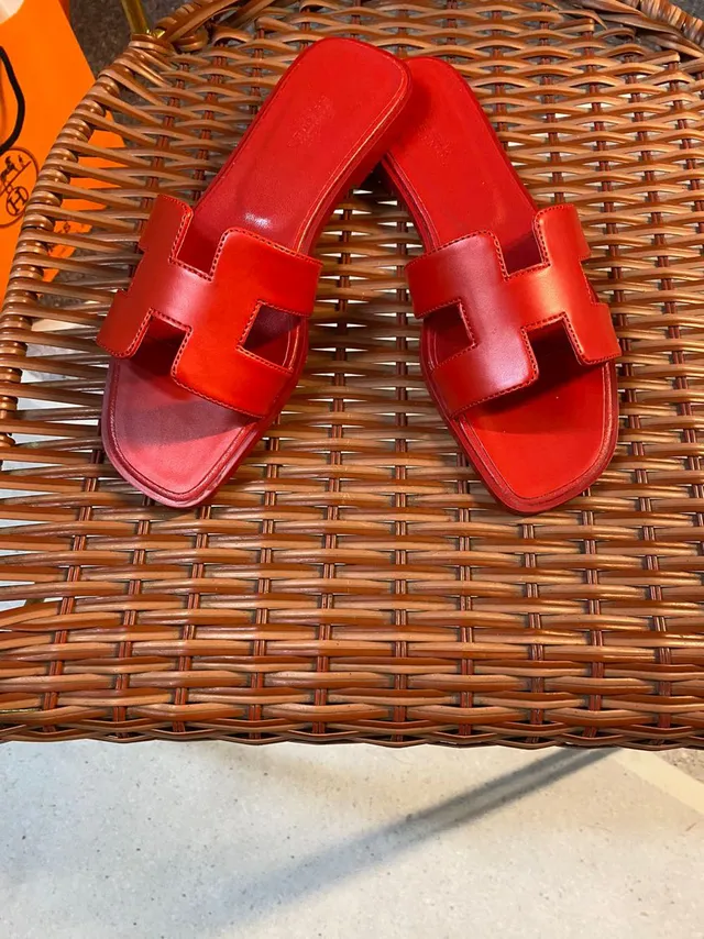 Hermès Oran Red Leather Slippers 3