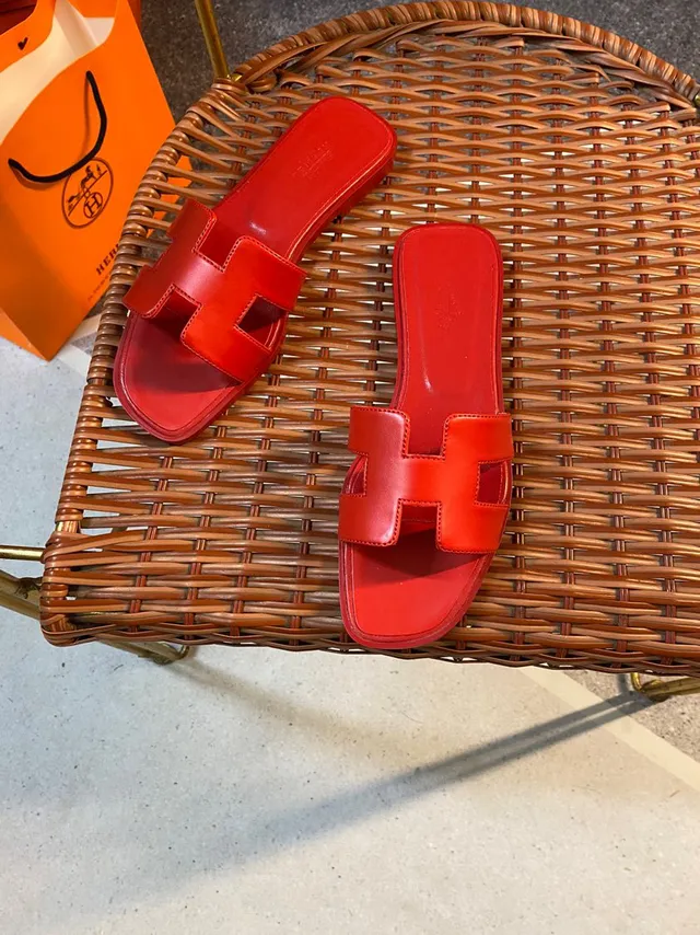 Hermès Oran Red Leather Slippers 4