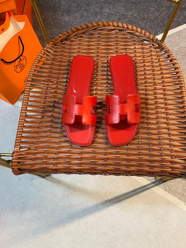 Hermès Oran Red Leather Slippers 5