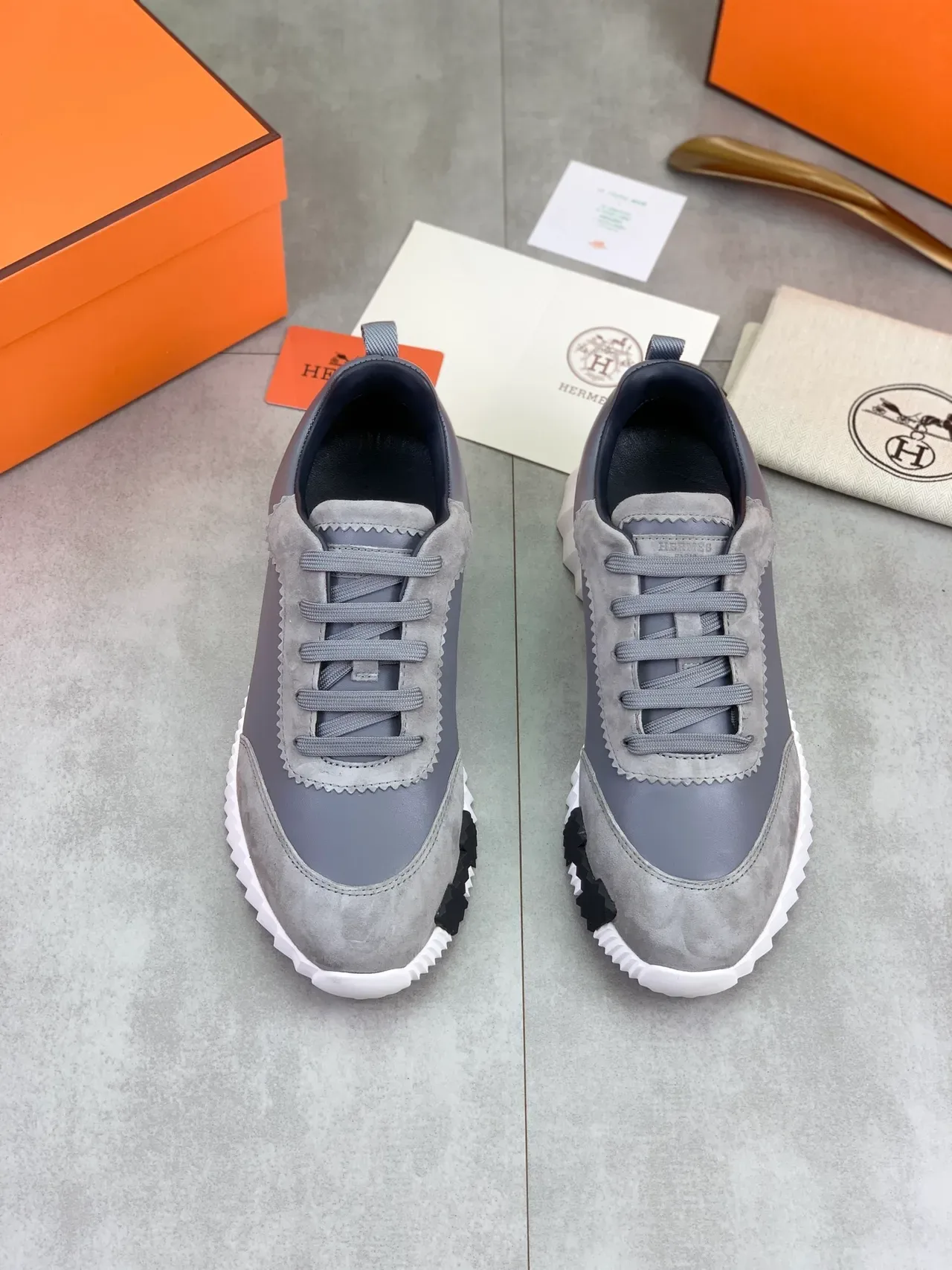 Hermès Oran Sneaker Gray Suede and Leather Lifestyle Sneakers 4
