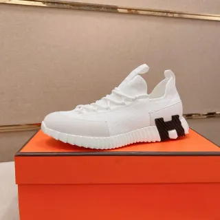 Hermès Oran Sneaker White Black Knit Upper Sculpted Ridged Sole Lifestyle Sneakers