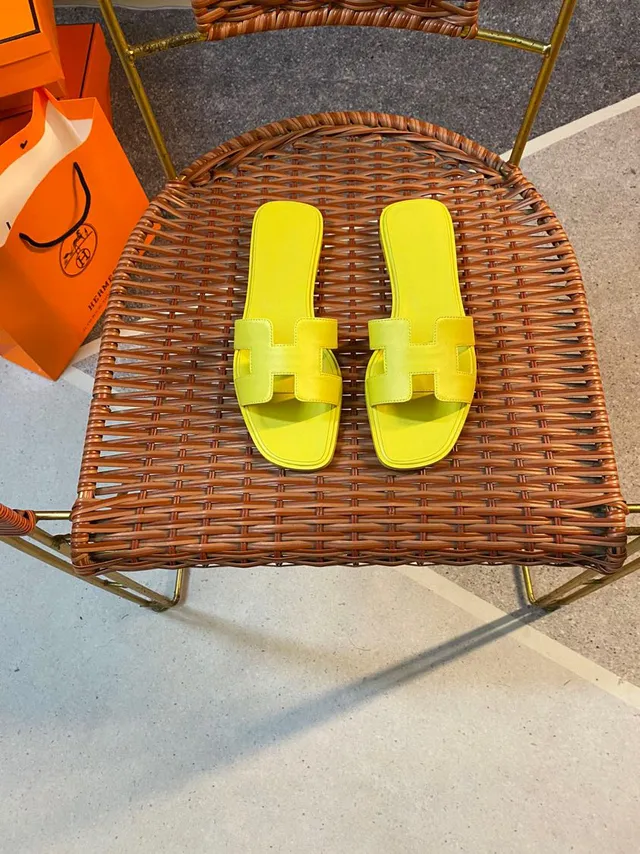 Hermès Oran Yellow H-Strap Slippers 5