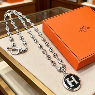 Collar Hermès Prata Preto Metal Esmaltado Motivo H