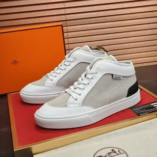 Hermès White and Beige Mesh Low-Top Lifestyle Sneakers