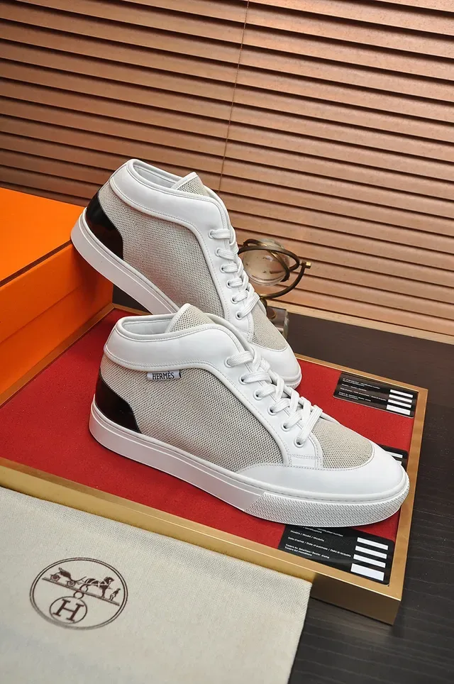 Hermès Blanc et Beige Maille Low-Top Lifestyle Sneakers 5