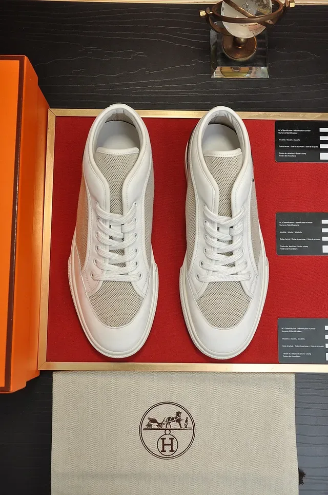 Hermès Blanc et Beige Maille Low-Top Lifestyle Sneakers 8