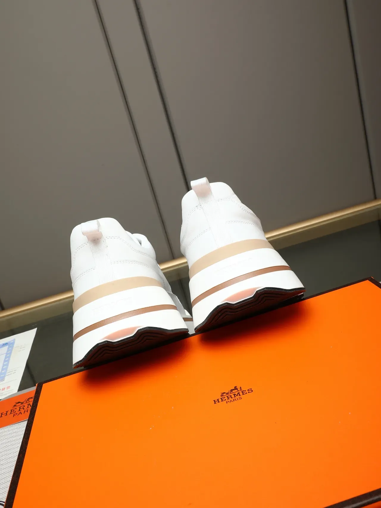 Hermès White Beige Leather Upper Sculpted Multi-Layer Sole Sneakers 4