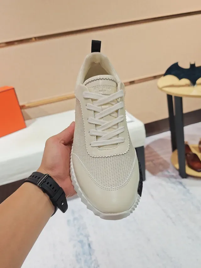 Hermès Blanc Noir Maille Et Cuir Supérieur Contrefort Ribeté H-Logo Sneakers Lifestyle 5