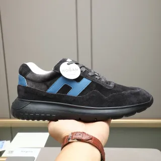 Hogan Black Blue Suede Upper H-Shaped Side Panel Lifestyle Sneakers