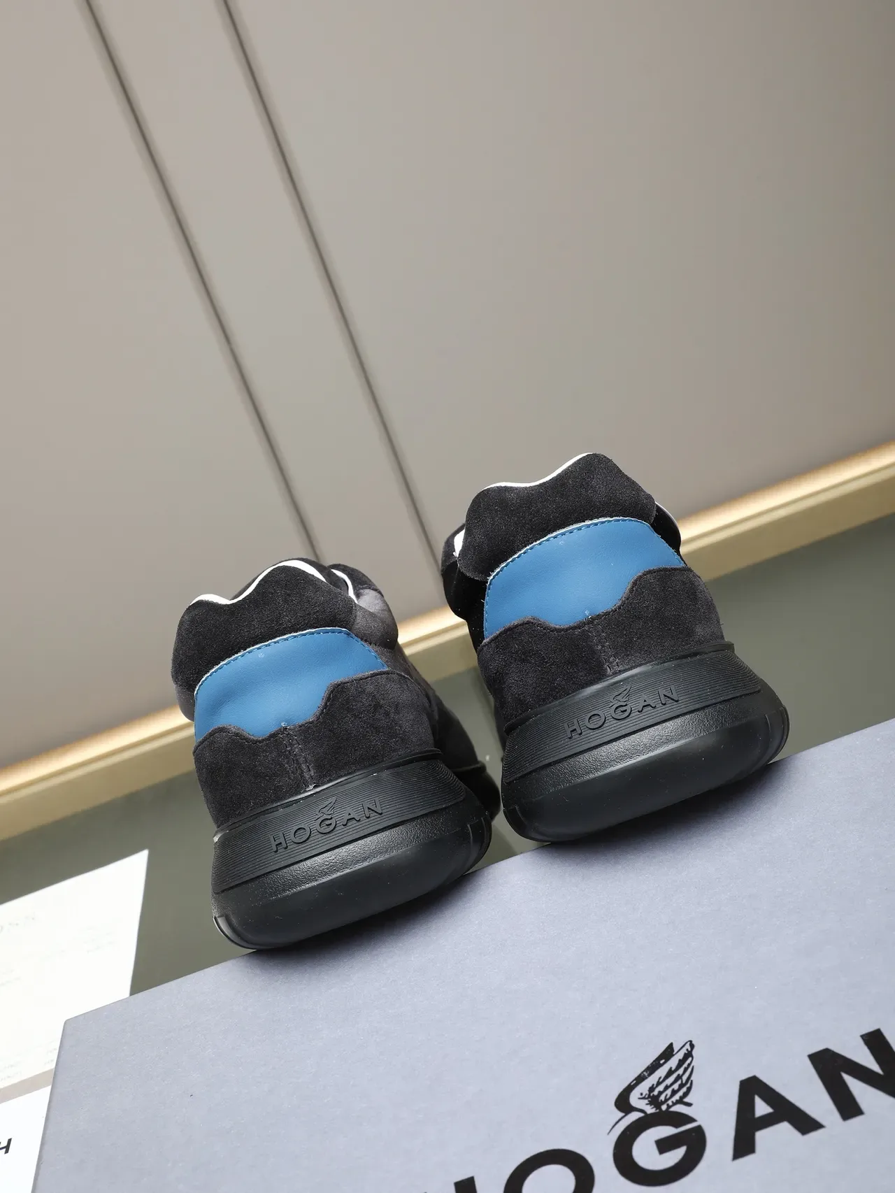 Hogan Black Blue Suede Upper H-Shaped Side Panel Lifestyle Sneakers 3