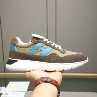 Hogan Brown Blue Low-Top Suede-and-Nylon Upper Lifestyle Sneakers