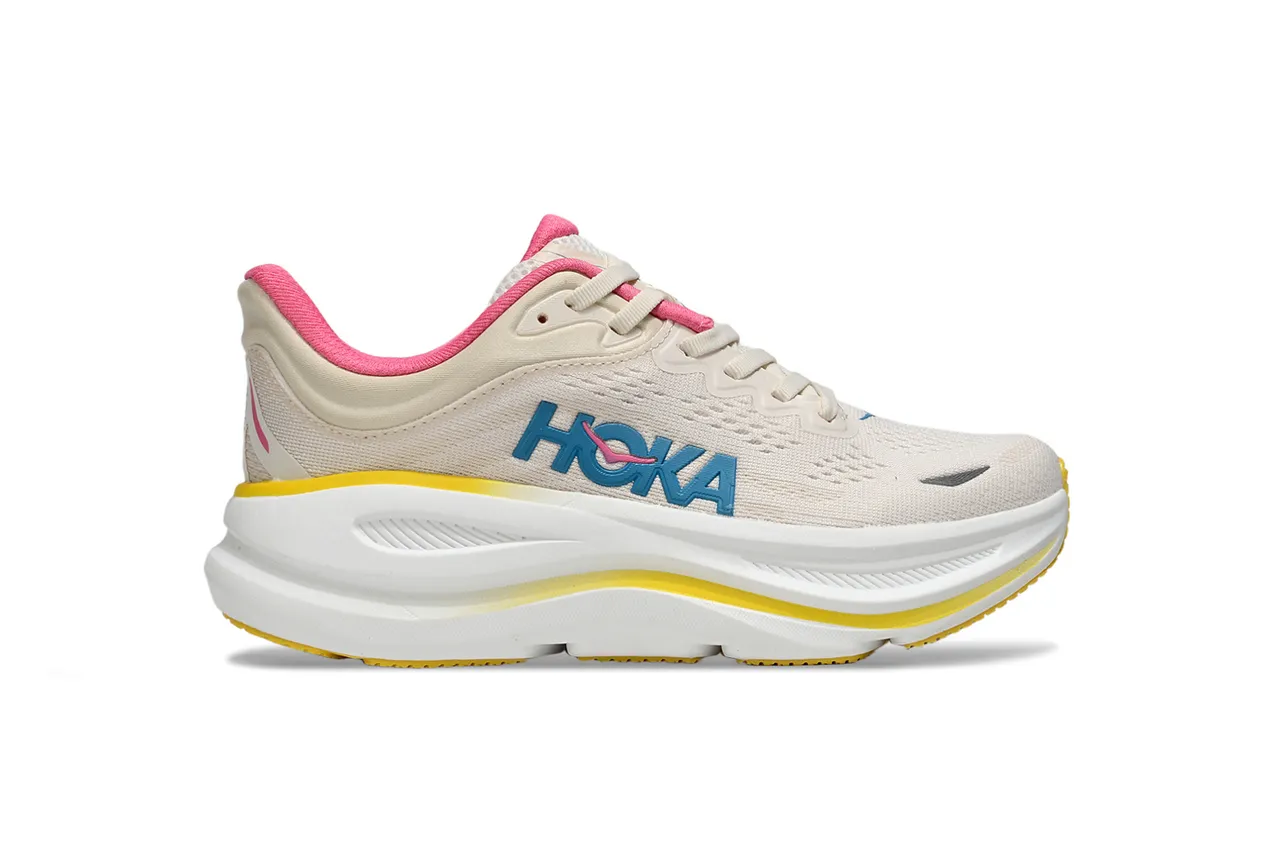 Hoka Beige Jaune Empeine Knit Ingénierie Semelle Intermédiaire Amortie Empilée Chaussures de Course 2
