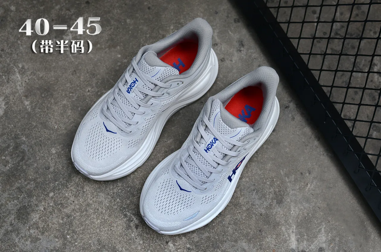 Hoka Clifton Gris Bleu Tige en Maille Ingénierie Semelle Médiane Blanche Épaisse Chaussures de Course 4