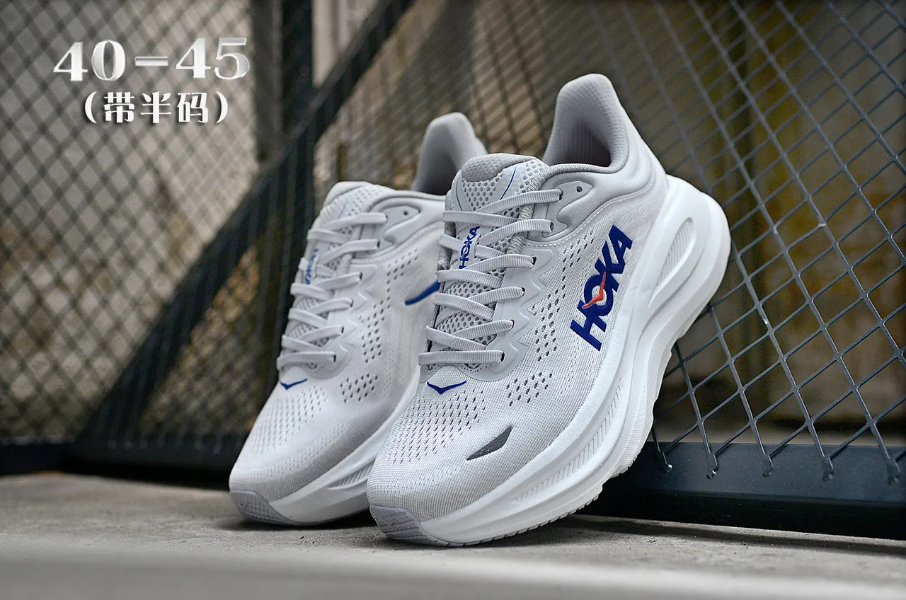 Hoka Clifton Gris Bleu Tige en Maille Ingénierie Semelle Médiane Blanche Épaisse Chaussures de Course 6