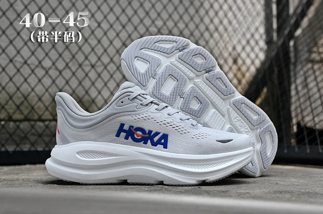 Hoka Clifton Gris Bleu Tige en Maille Ingénierie Semelle Médiane Blanche Épaisse Chaussures de Course 7