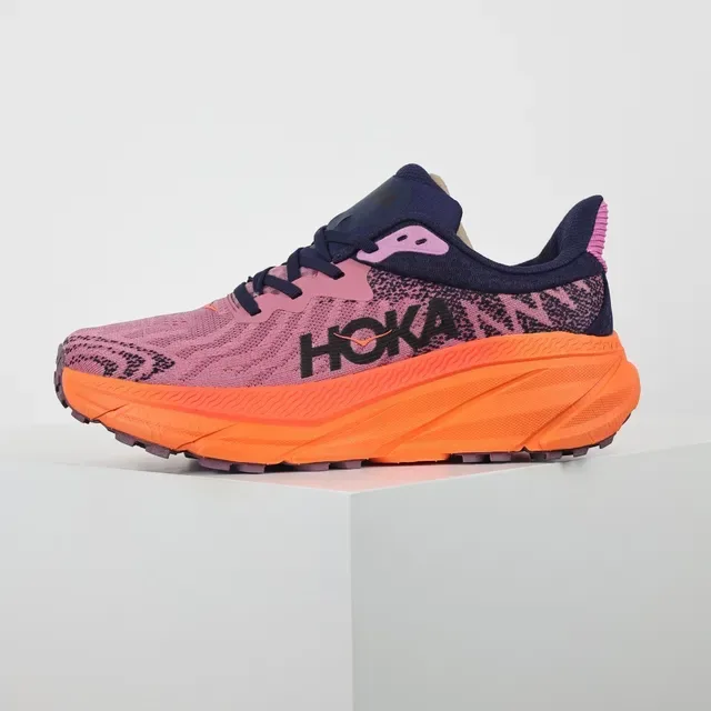 Hoka Clifton Tênis Running Pink Orange Upper Knit Sola Média Grossa 9