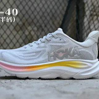 Hoka Clifton White Multicolor الجزء العلوي المكون من شبكة متقدمة نطاق الوسادة الوسطى المتدرج أحذية الجري