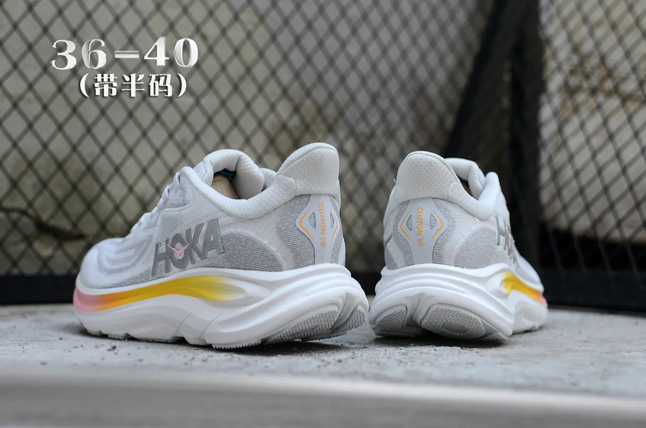 Hoka Clifton White Multicolor الجزء العلوي المكون من شبكة متقدمة نطاق الوسادة الوسطى المتدرج أحذية الجري 6