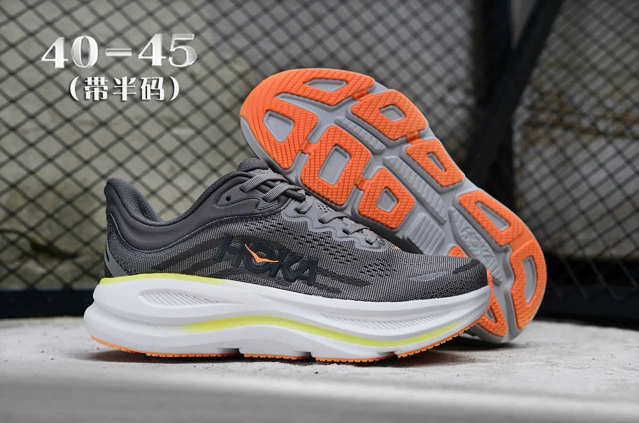 Hoka Gris Orange Tige en maille ingénierisée Semelle intermédiaire empilée amortie Chaussures de course 7