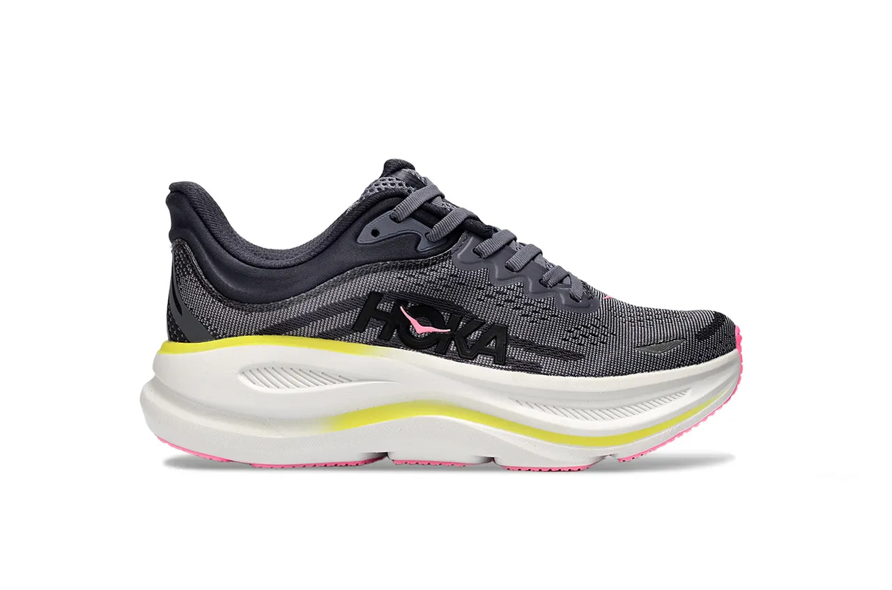 Hoka Gris Rose Haut en tricot ingénieur Semelle intermédiaire blanche épaisse Chaussures de course 2