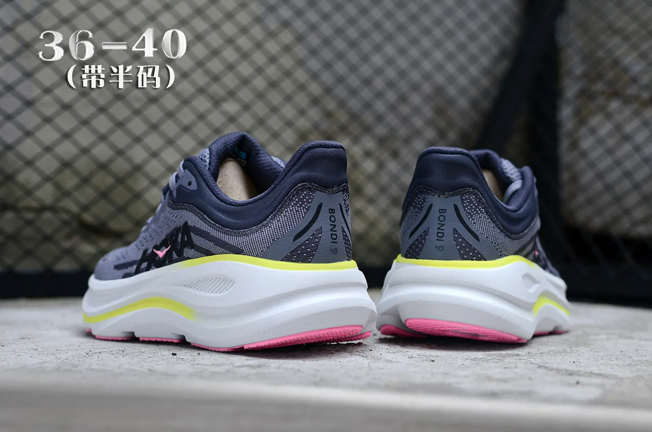 Hoka Gris Rose Haut en tricot ingénieur Semelle intermédiaire blanche épaisse Chaussures de course 6
