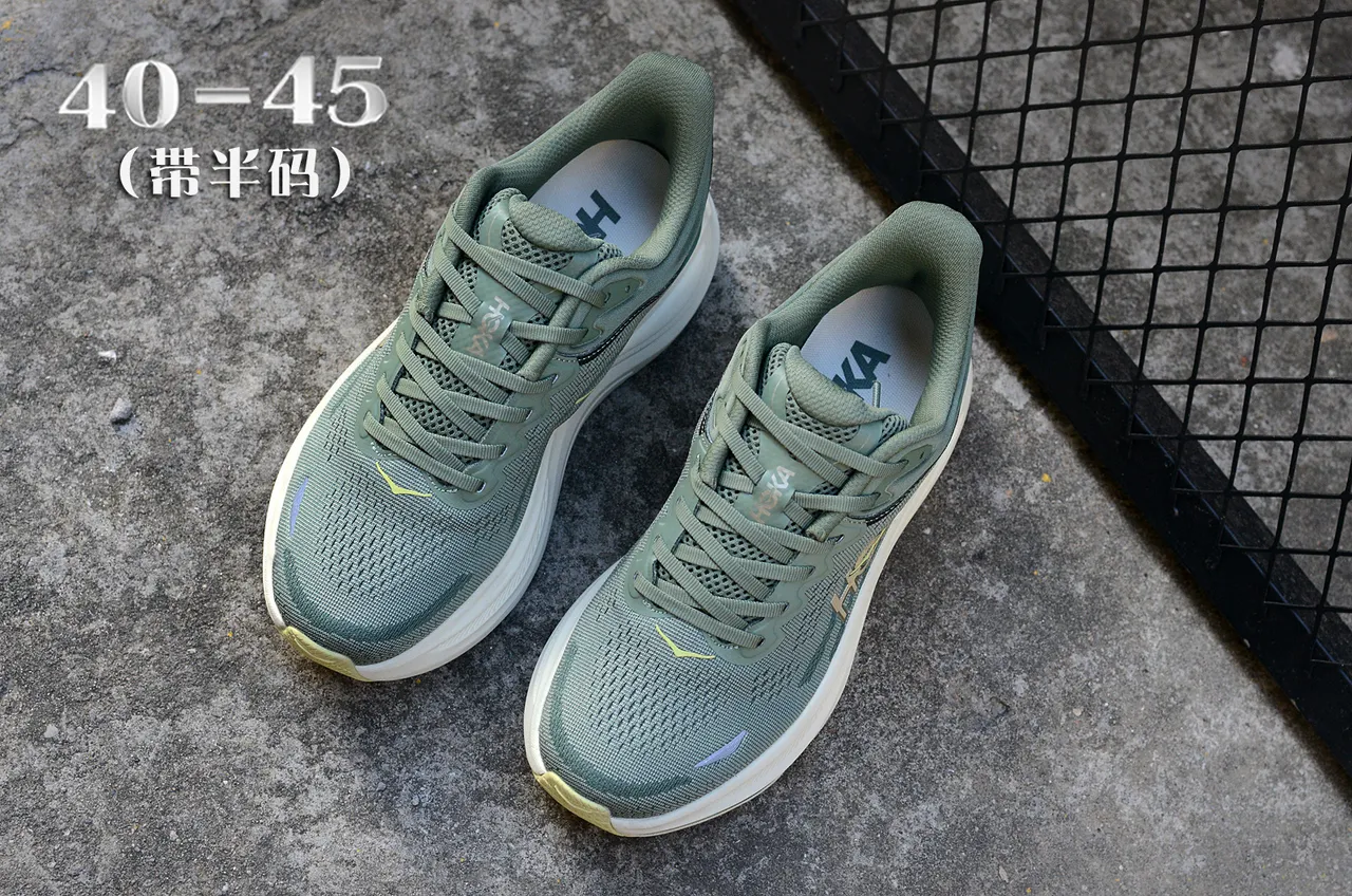 Hoka Vert Blanc Haut en Tricot Ingénierie Semelle Intermédiaire Épaissie Cushion Chaussures de Course 3