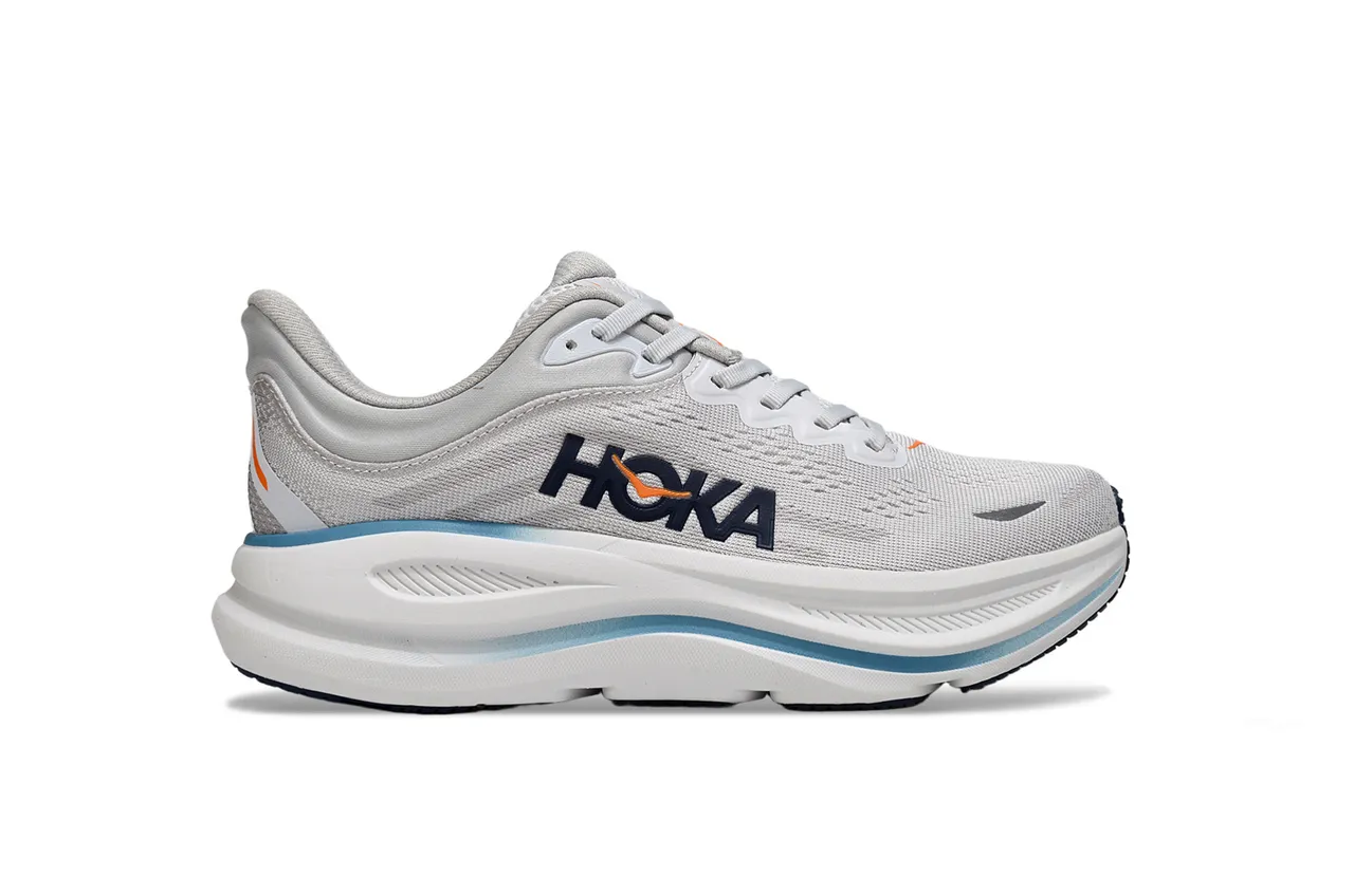Hoka White Blue Engineered Mesh Upper Thick Cushioned Midsole Running Shoes 2