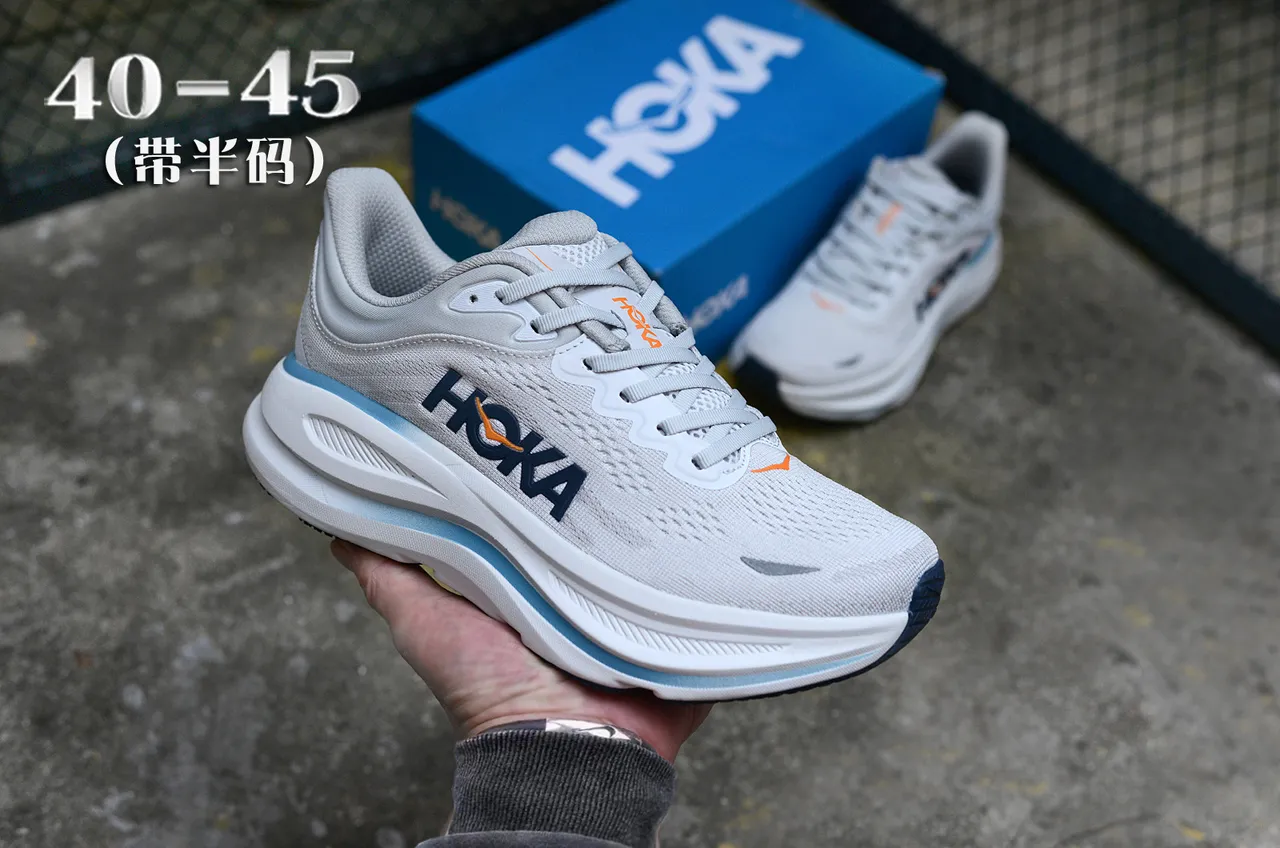 Hoka White Blue Engineered Mesh Upper Thick Cushioned Midsole Running Shoes 3