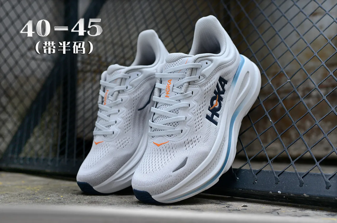 Hoka White Blue Engineered Mesh Upper Thick Cushioned Midsole Running Shoes 5